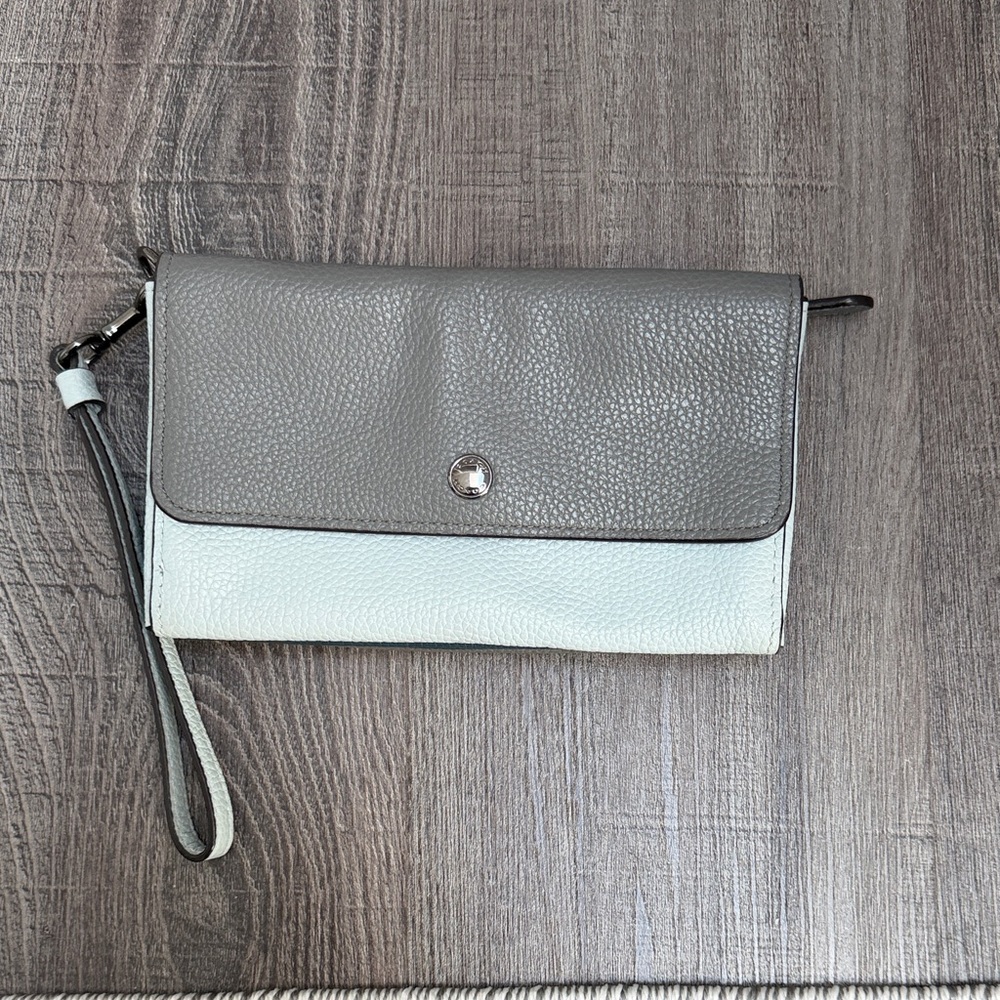 Coach Two-Tone Gray & Cream Leather Wristlet Clutch